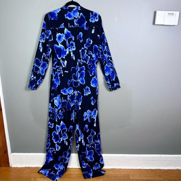 NWOT Michael Kors Navy and Blue Floral Stylish Women’s Size Medium Jumpsuit - Picture 2 of 13